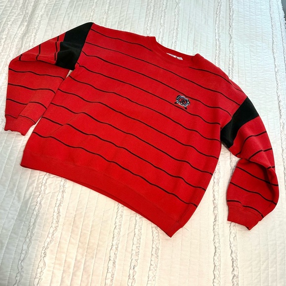 90s Embroidered Crew Neck Marina Sweatshirt Large Red Stripe Sailing Boat Y2k - Picture 1 of 4
